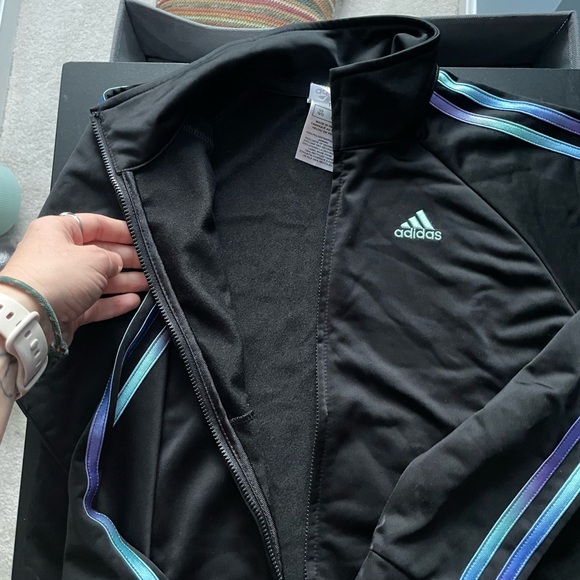 Adidas Black Track Zip-Up Jacket with Striped Accents - Picture 3 of 6